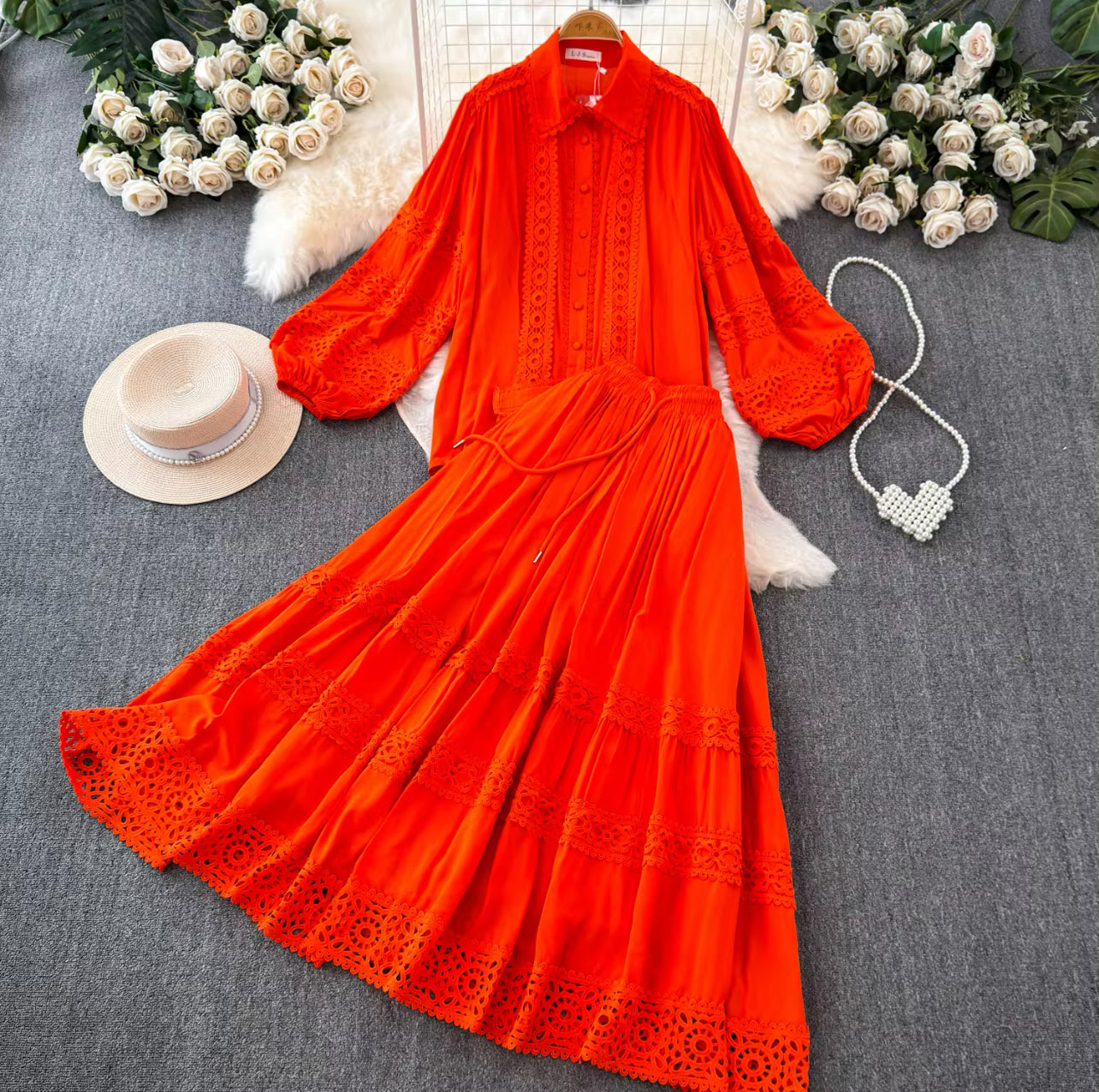 Lace Lantern Sleeve Set