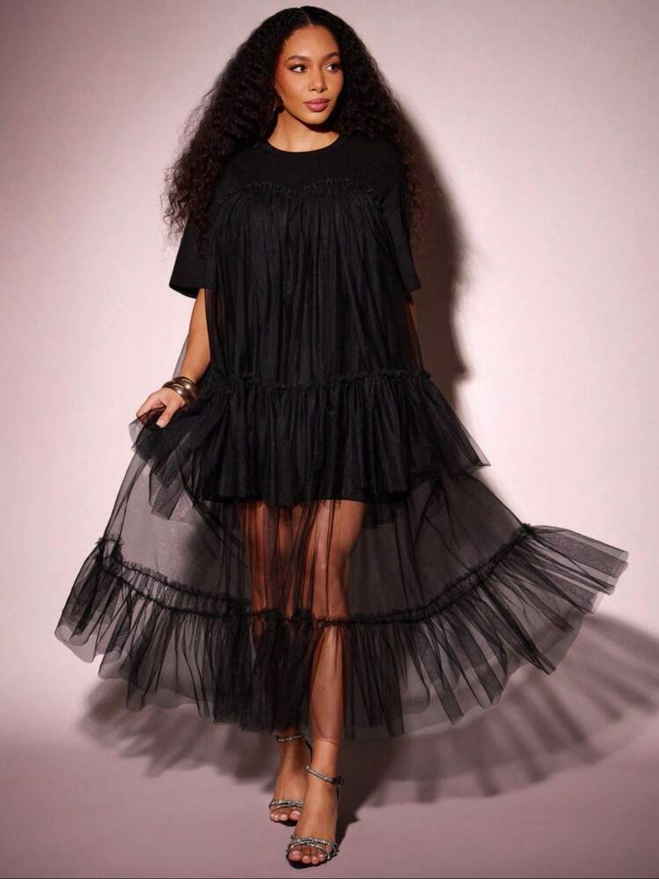 Layered Long Mesh Dress