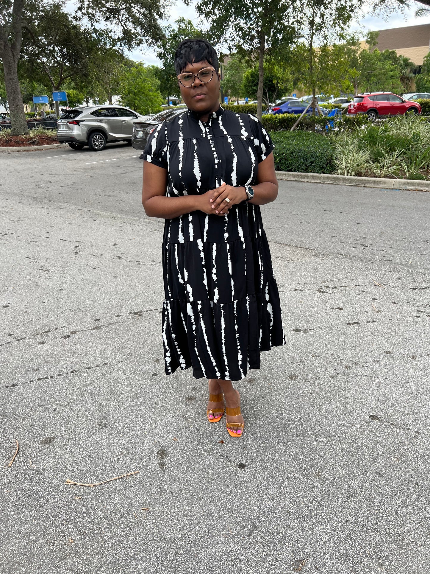 Printed Band Color Maxi Dress
