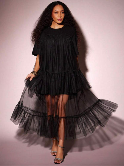 Layered Long Mesh Dress