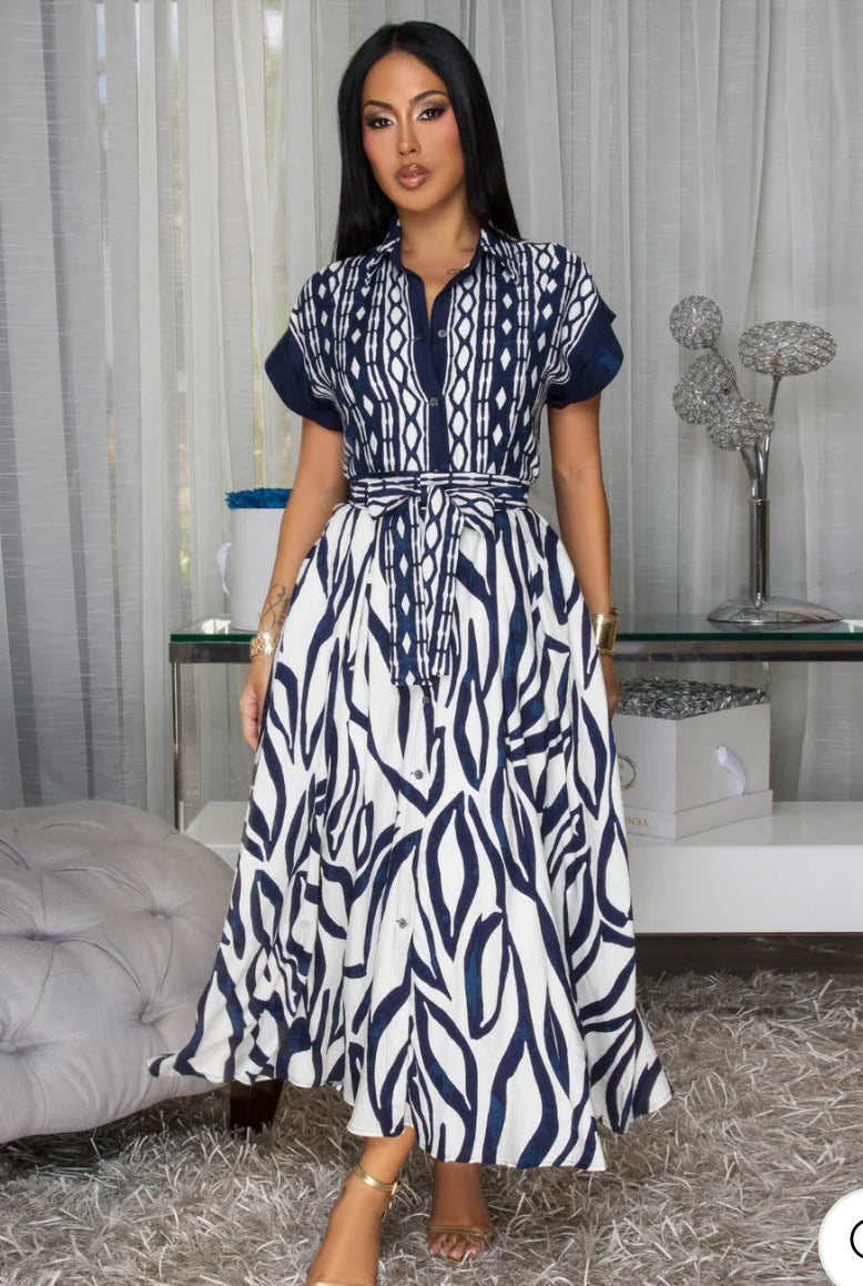 FOXY  NAVY-BLUE CREAM FLORAL PRINT MAXI