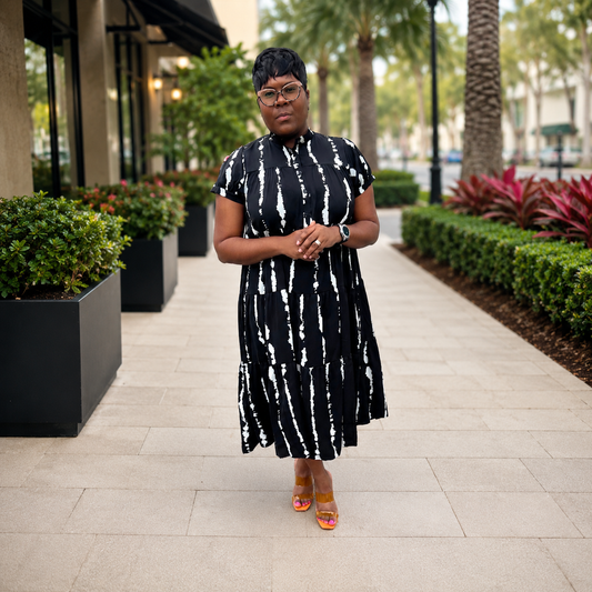 Printed Band Color Maxi Dress