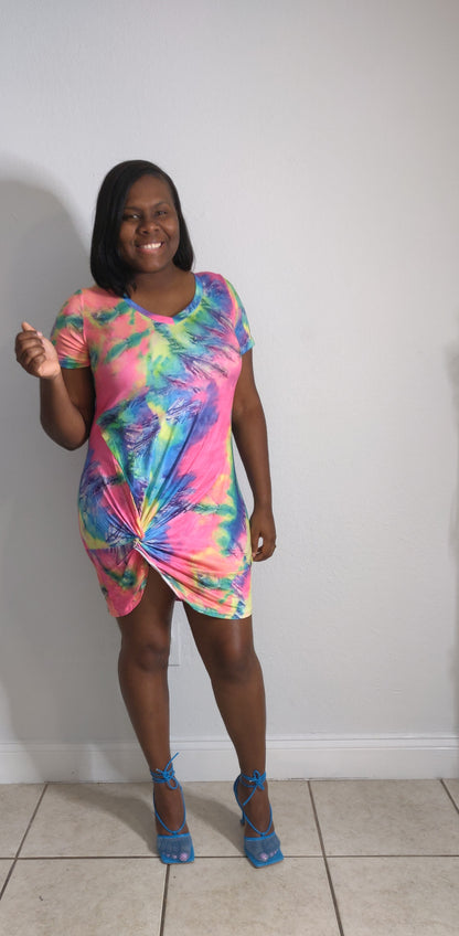 Skittles Twist Hem Tie Dye Dress