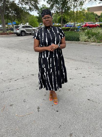 Printed Band Color Maxi Dress